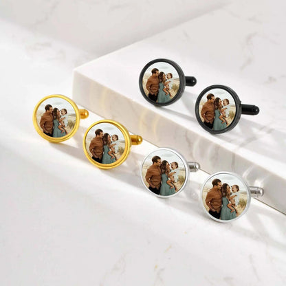 Personalized Cufflinks: Round photo cufflinks, custom gifts for Fathers Day, weddings, groomsmen