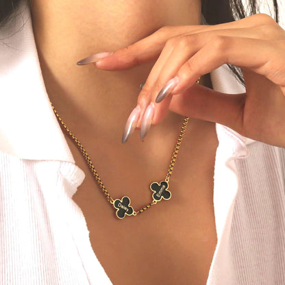 Personalized Clover Necklace: Engraved Black Clover Pendants, Waterproof Stainless Steel