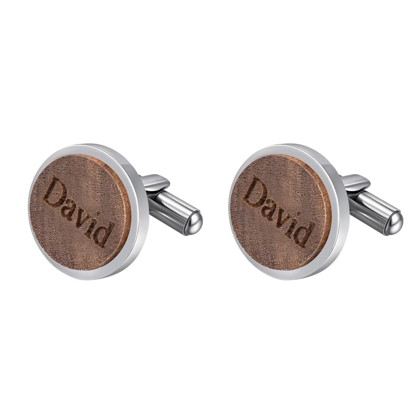 Engraved Wood Cufflinks: Custom Black or Silver Name Cufflinks, Gifts for Groomsmen