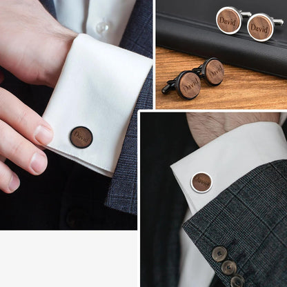 Engraved Wood Cufflinks: Custom Black or Silver Name Cufflinks, Gifts for Groomsmen