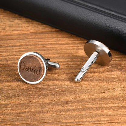 Engraved Wood Cufflinks: Custom Black or Silver Name Cufflinks, Gifts for Groomsmen