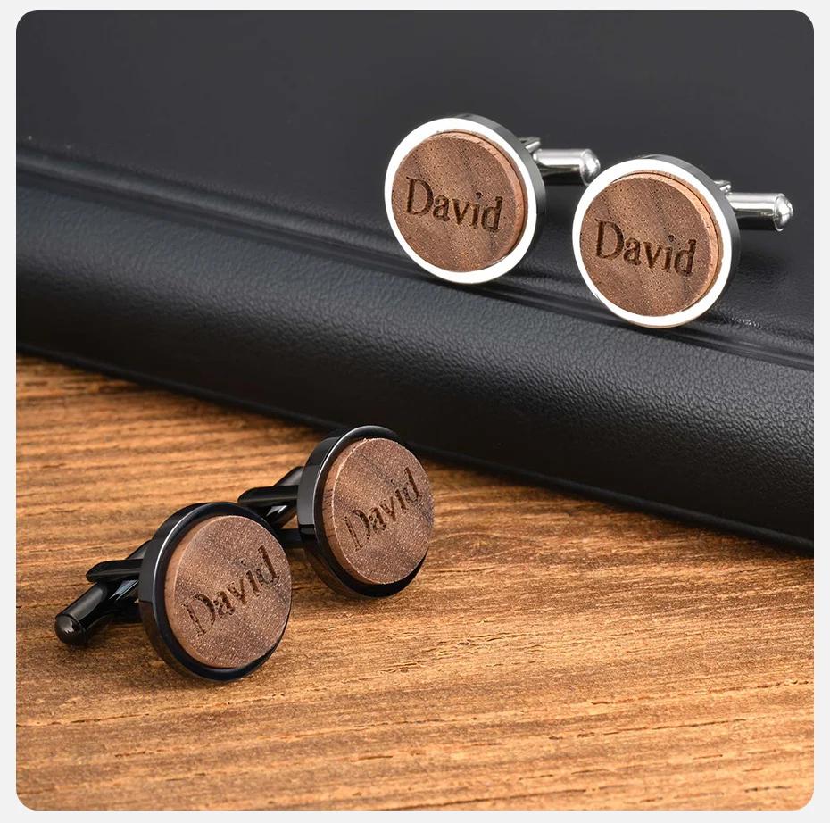 Engraved Wood Cufflinks: Custom Black or Silver Name Cufflinks, Gifts for Groomsmen