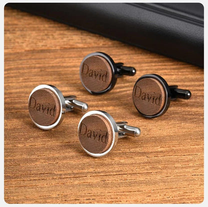Engraved Wood Cufflinks: Custom Black or Silver Name Cufflinks, Gifts for Groomsmen