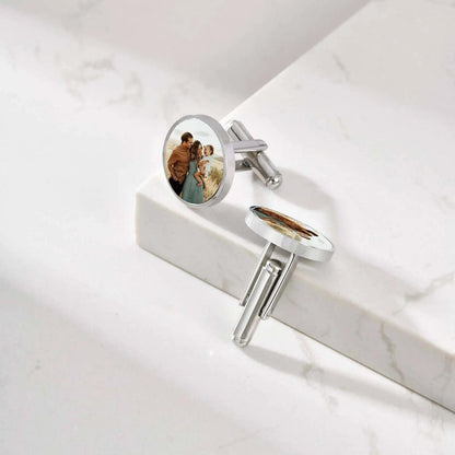 Personalized Cufflinks: Round photo cufflinks, custom gifts for Fathers Day, weddings, groomsmen