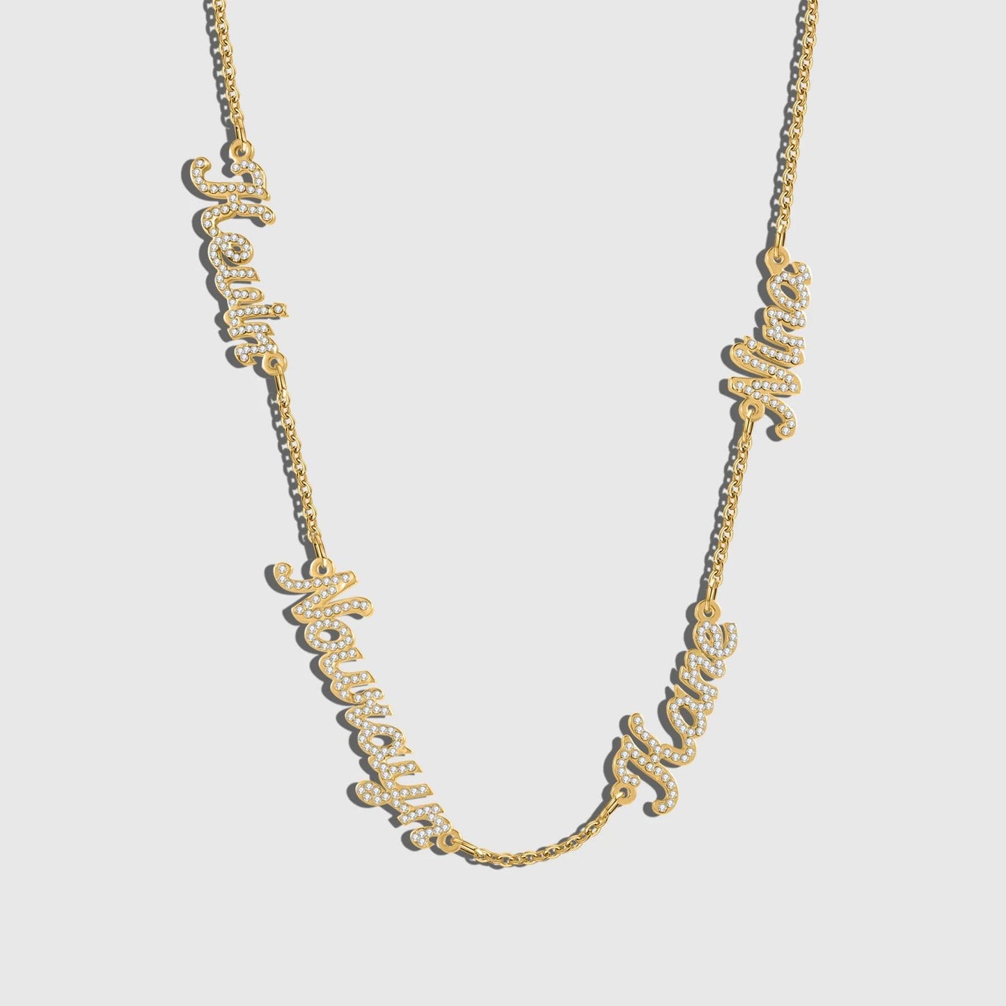 Family Name Necklace Gold: Multiple Names, Custom CZ Necklace