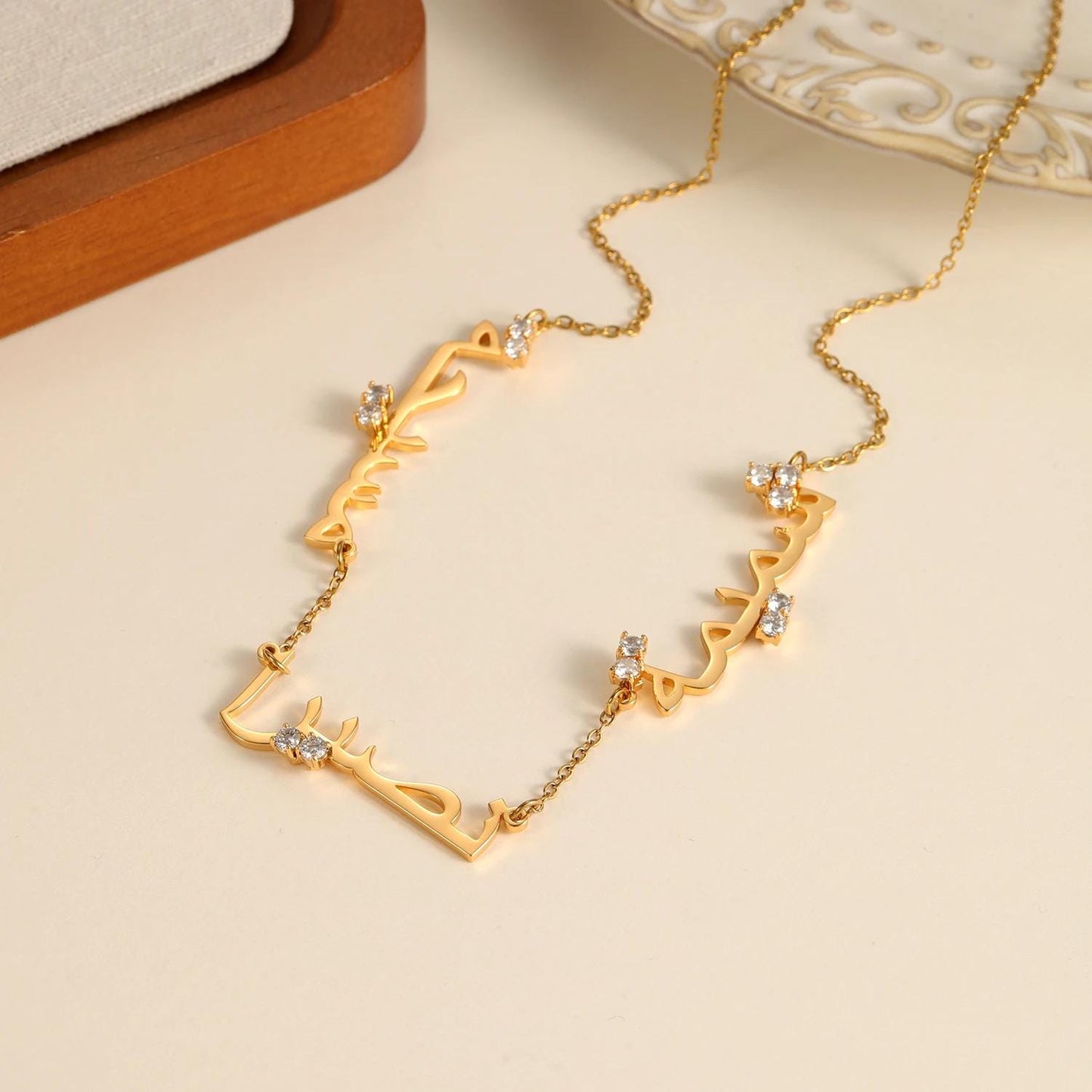 Arabic Necklace: Custom Personalized Multi Name in Gold and Silver