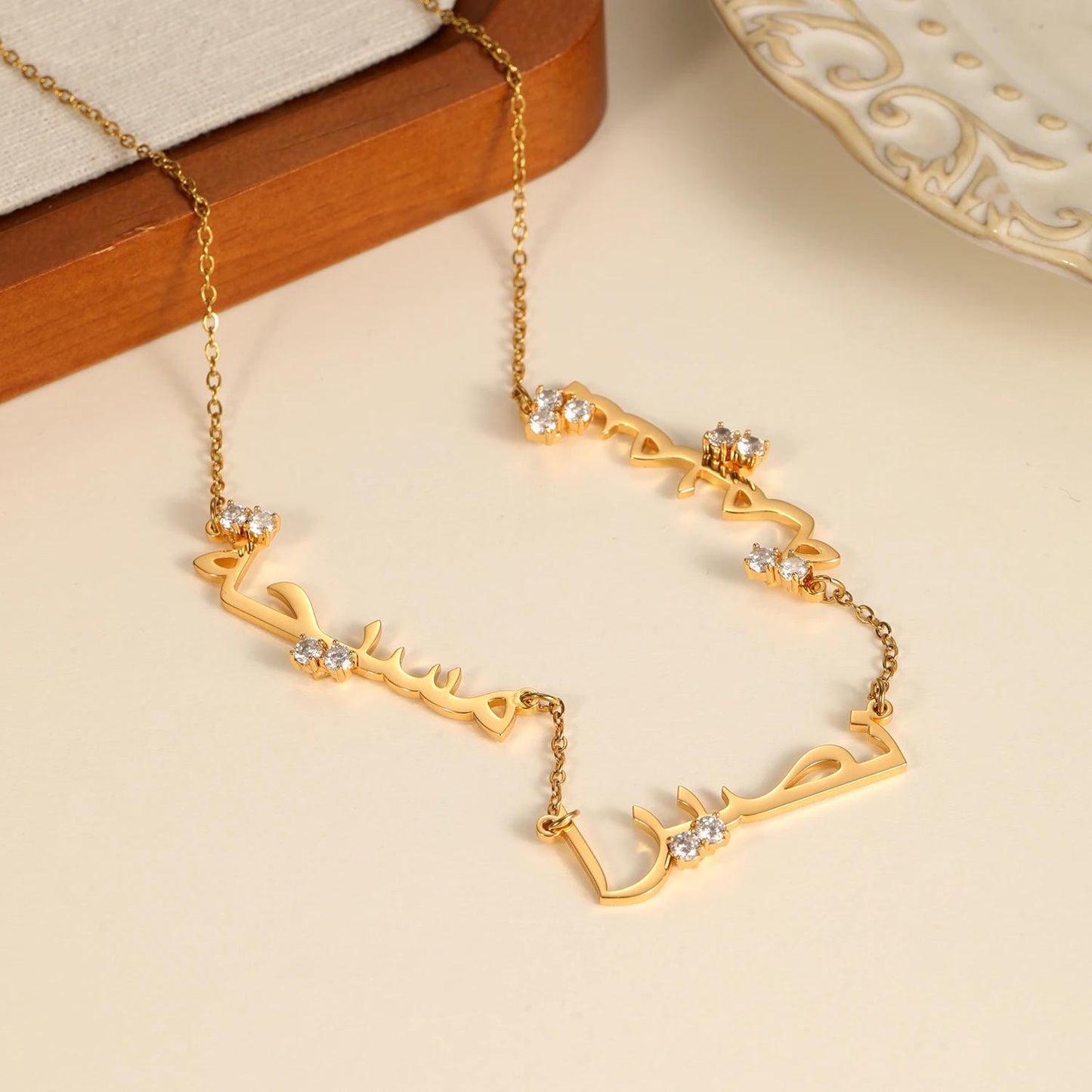 Arabic Necklace: Custom Personalized Multi Name in Gold and Silver