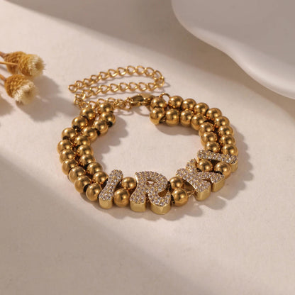 Beaded Name Bracelet: Personalized Bubble Letter Bracelet, CZ Stainless Steel