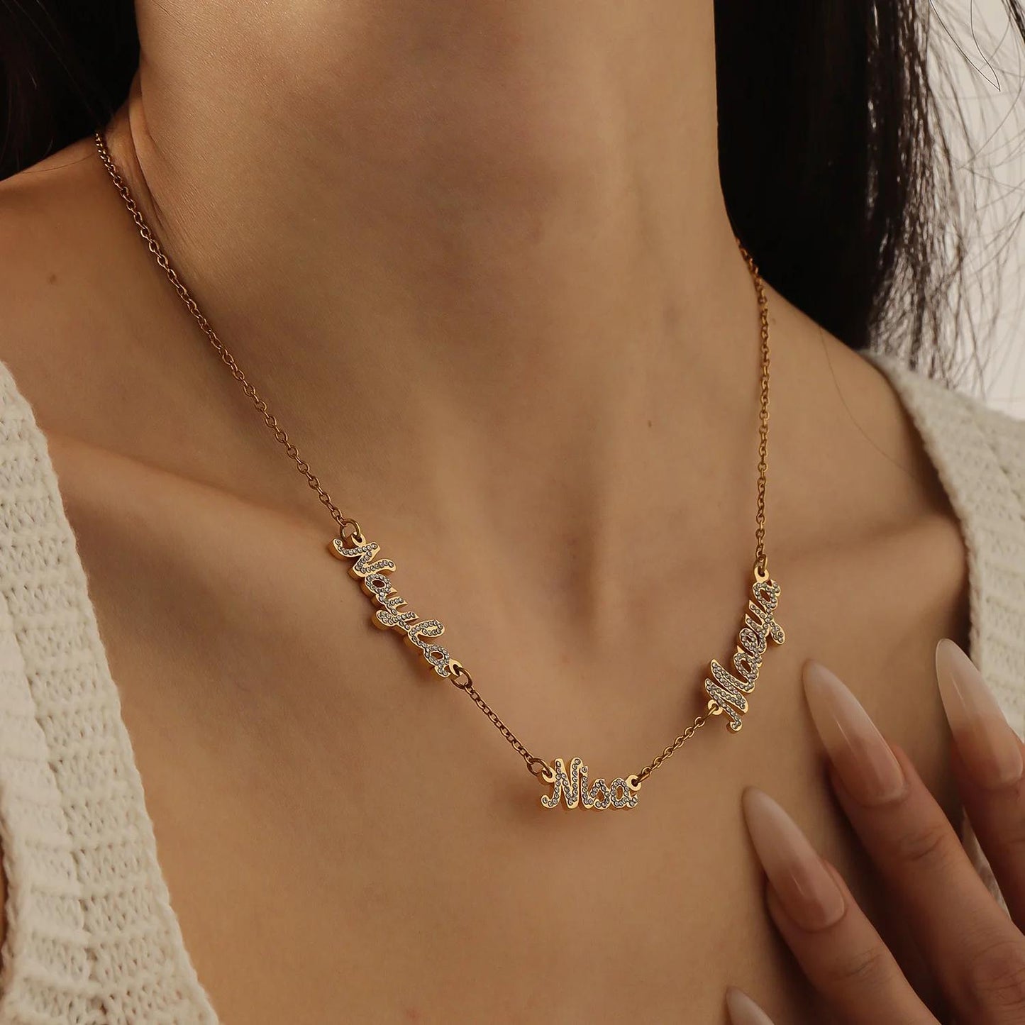 Family Name Necklace Gold: Multiple Names, Custom CZ Necklace