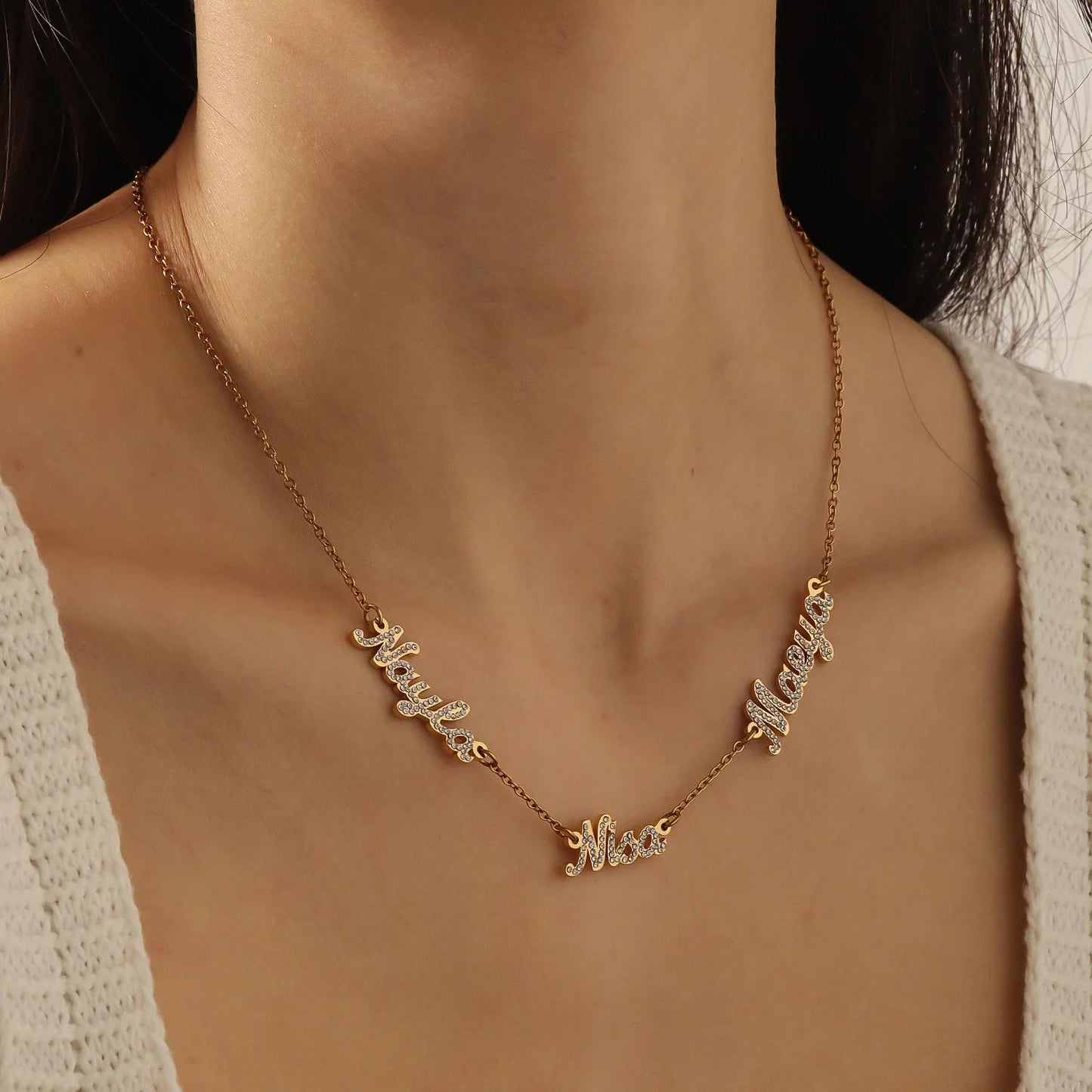 Family Name Necklace Gold: Multiple Names, Custom CZ Necklace
