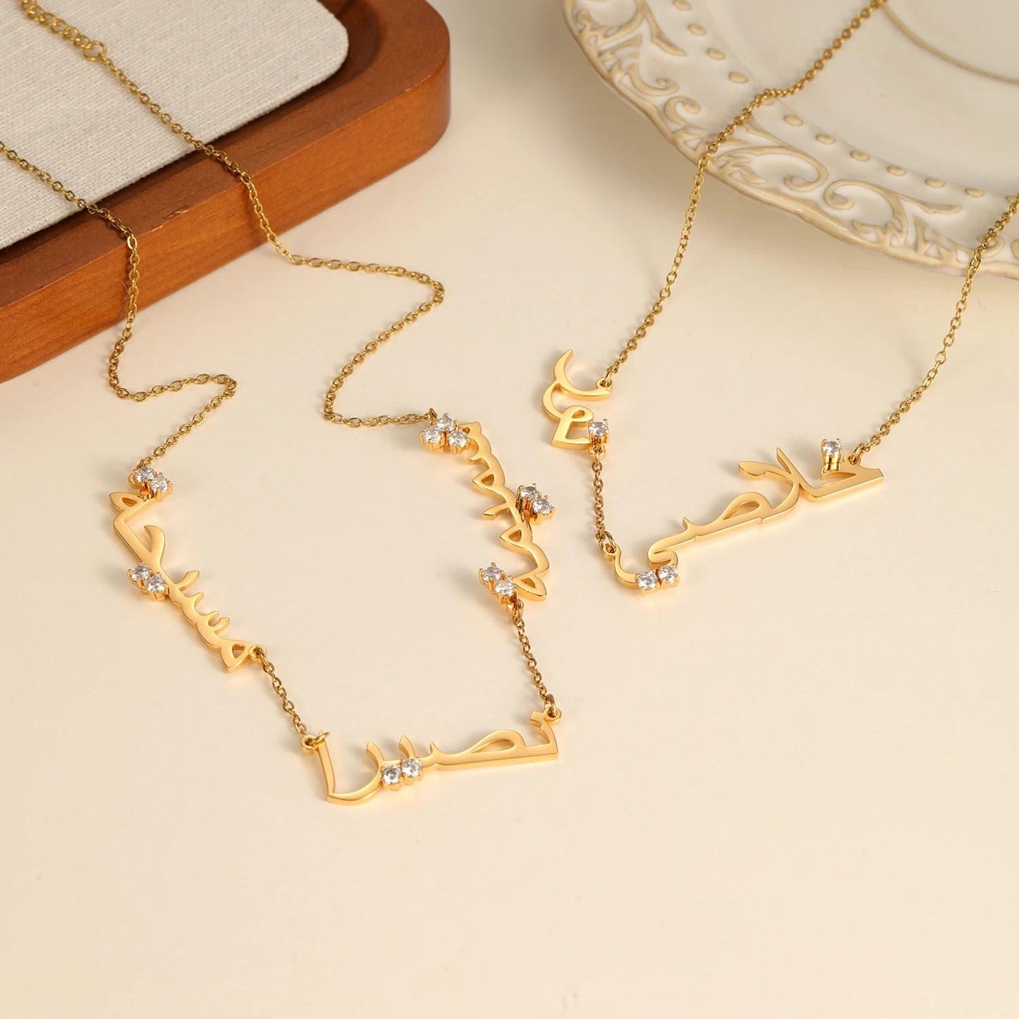 Arabic Necklace: Custom Personalized Multi Name in Gold and Silver