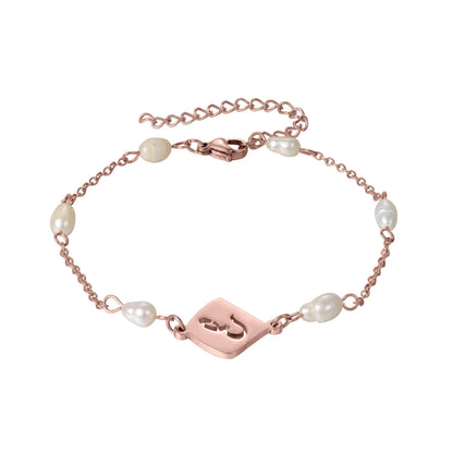 Personalized Arabic Initial Bracelet with Pearls: Gold, Silver, Rose Gold Stainless Steel