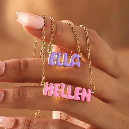 Pastel Bubble Name Necklace, Personalized Color Name Pendant