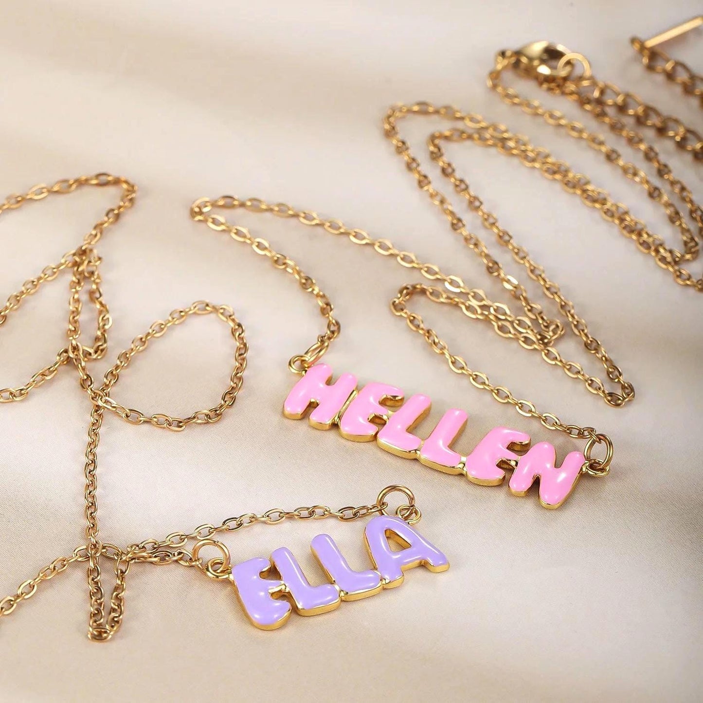 Pastel Bubble Name Necklace, Personalized Color Name Pendant