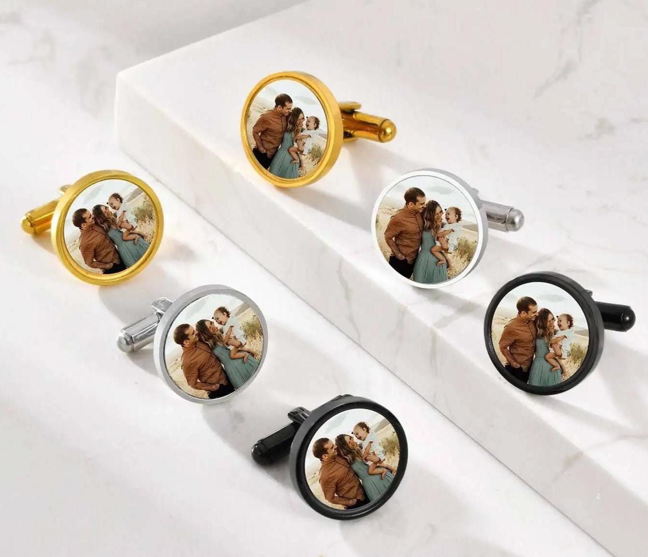 Personalized Cufflinks: Round photo cufflinks, custom gifts for Fathers Day, weddings, groomsmen