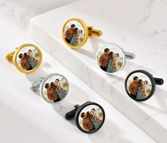 Personalized Cufflinks: Round photo cufflinks, custom gifts for Fathers Day, weddings, groomsmen