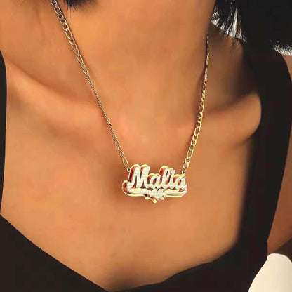 Custom Diamond Cut Name Necklace: Figaro Chain, Waterproof Jewelry