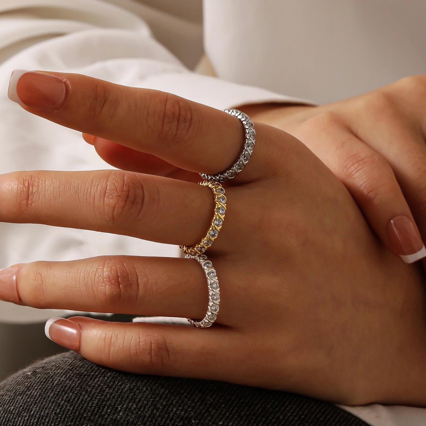 CZ Eternity Band Ring: Silver Plated, Elegant Crystal Jewelry