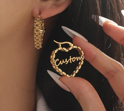 Custom Heart Name Earrings: Personalized Gold, Silver, Rose Gold Stainless Steel