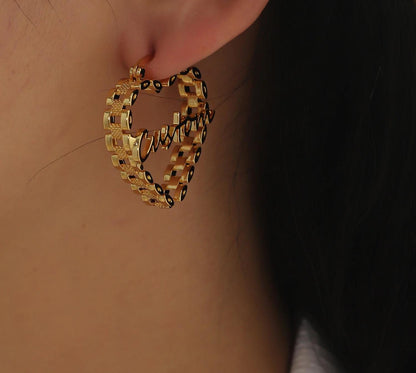 Custom Heart Name Earrings: Personalized Gold, Silver, Rose Gold Stainless Steel