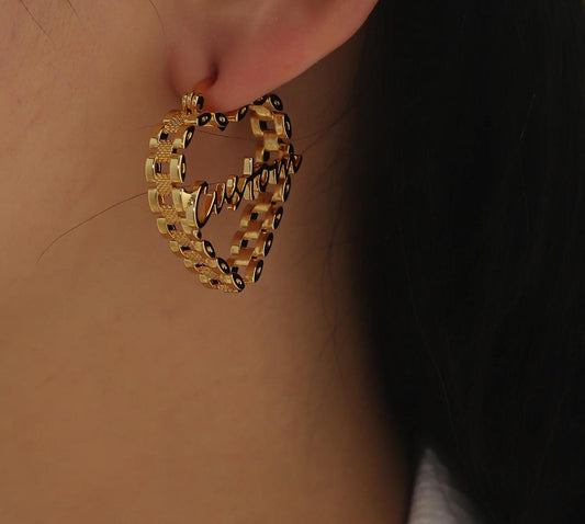 Custom Heart Name Earrings: Personalized Gold, Silver, Rose Gold Stainless Steel