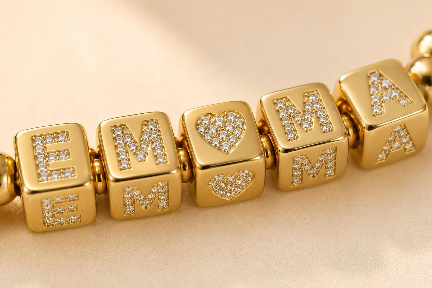 Custom Name Bracelet: Personalized Letter Bracelet, Gold Stainless Steel Bead Jewelry