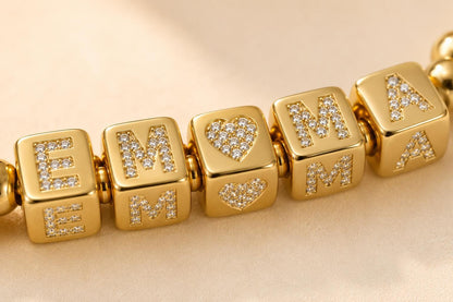 Custom Name Bracelet: Personalized Letter Bracelet, Gold Stainless Steel Bead Jewelry