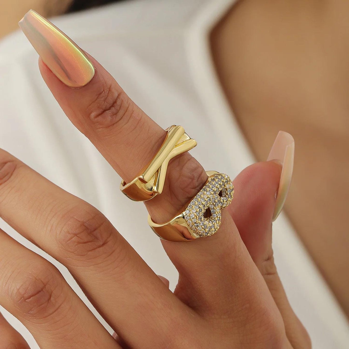 Bubble Initial Ring: Custom Personalized CZ or Plain Letter Ring Stainless Steel