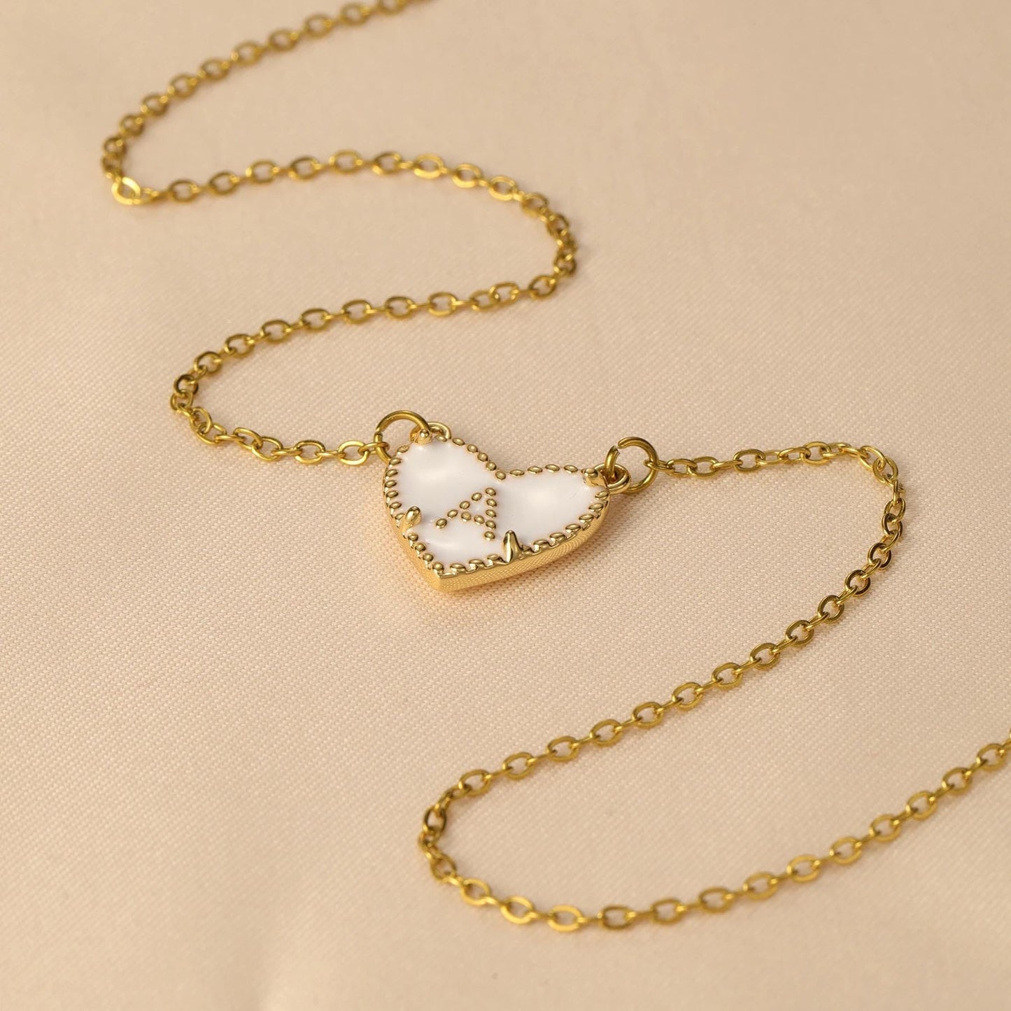 Heart Initial Necklace: Custom Personalized Enamel Letter Necklace Stainless Steel