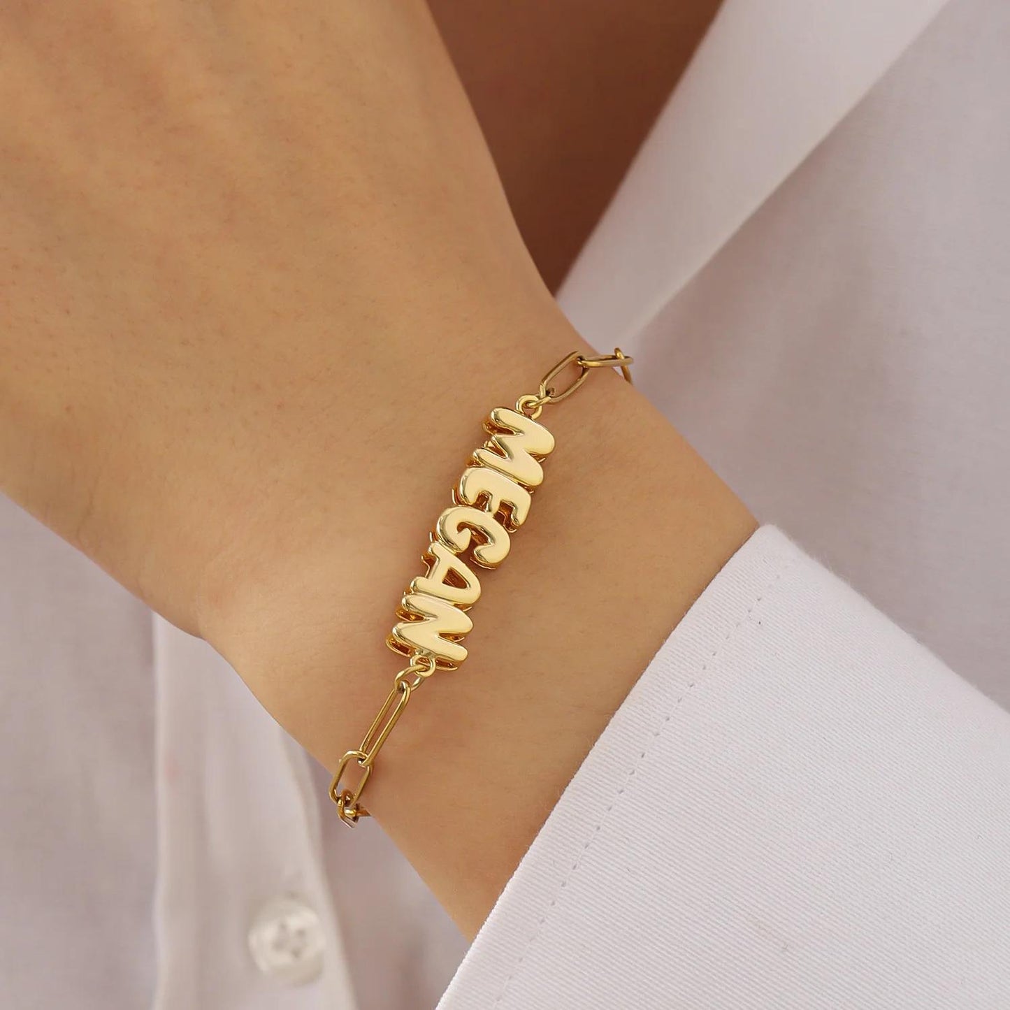 Name Bracelet: Custom Personalized Paperclip Bubble Bracelet Gold Silver Stainless Steel