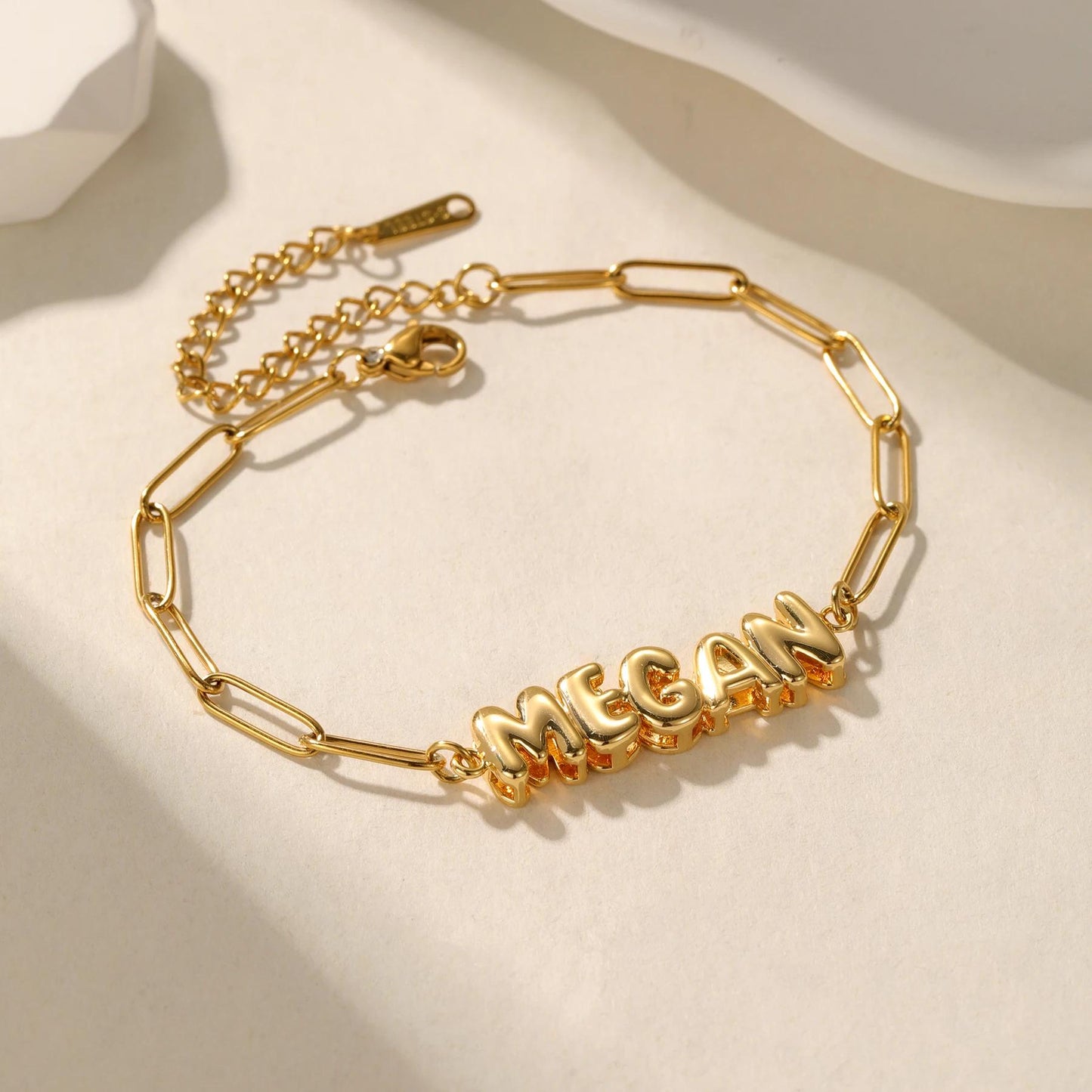Name Bracelet: Custom Personalized Paperclip Bubble Bracelet Gold Silver Stainless Steel