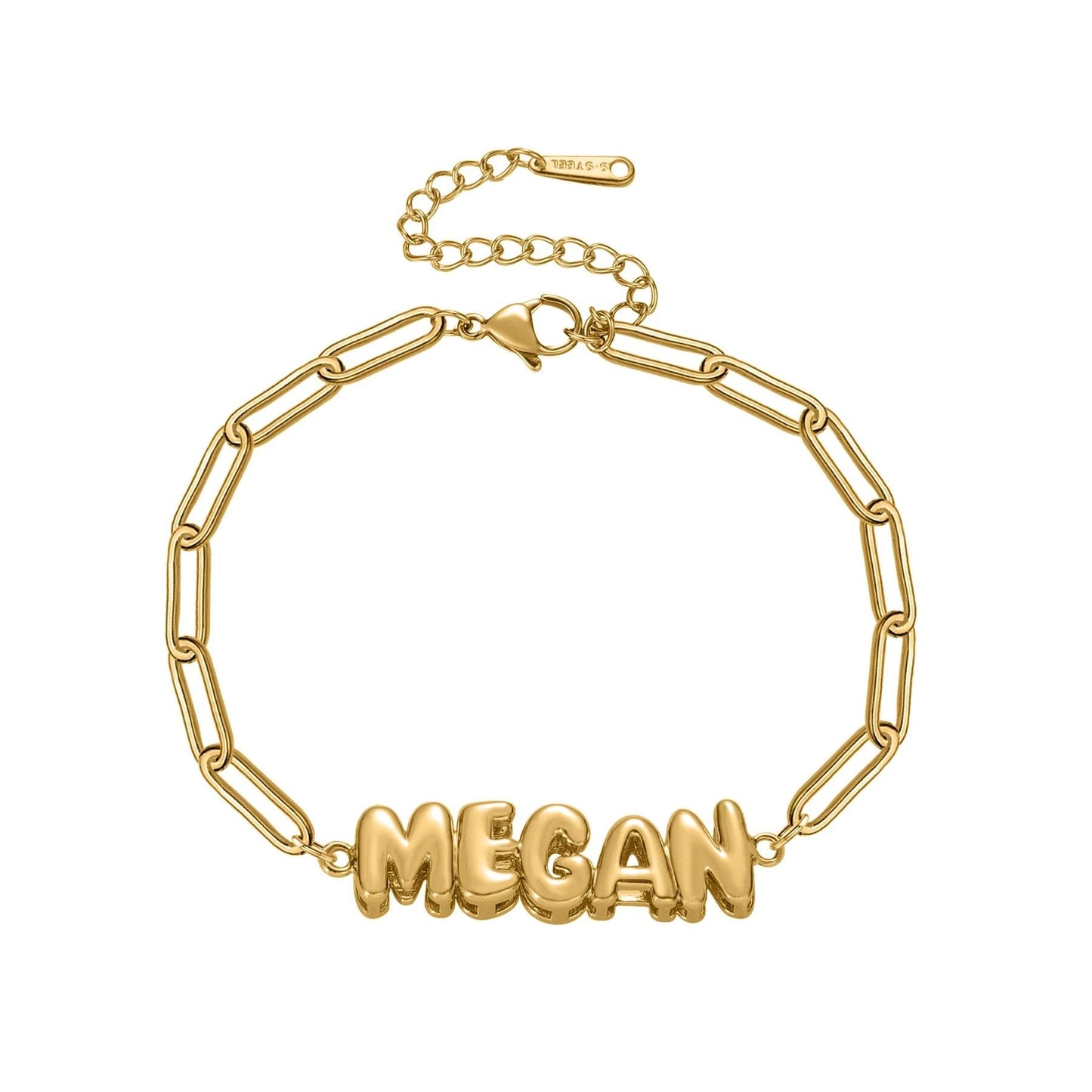 Name Bracelet: Custom Personalized Paperclip Bubble Bracelet Gold Silver Stainless Steel