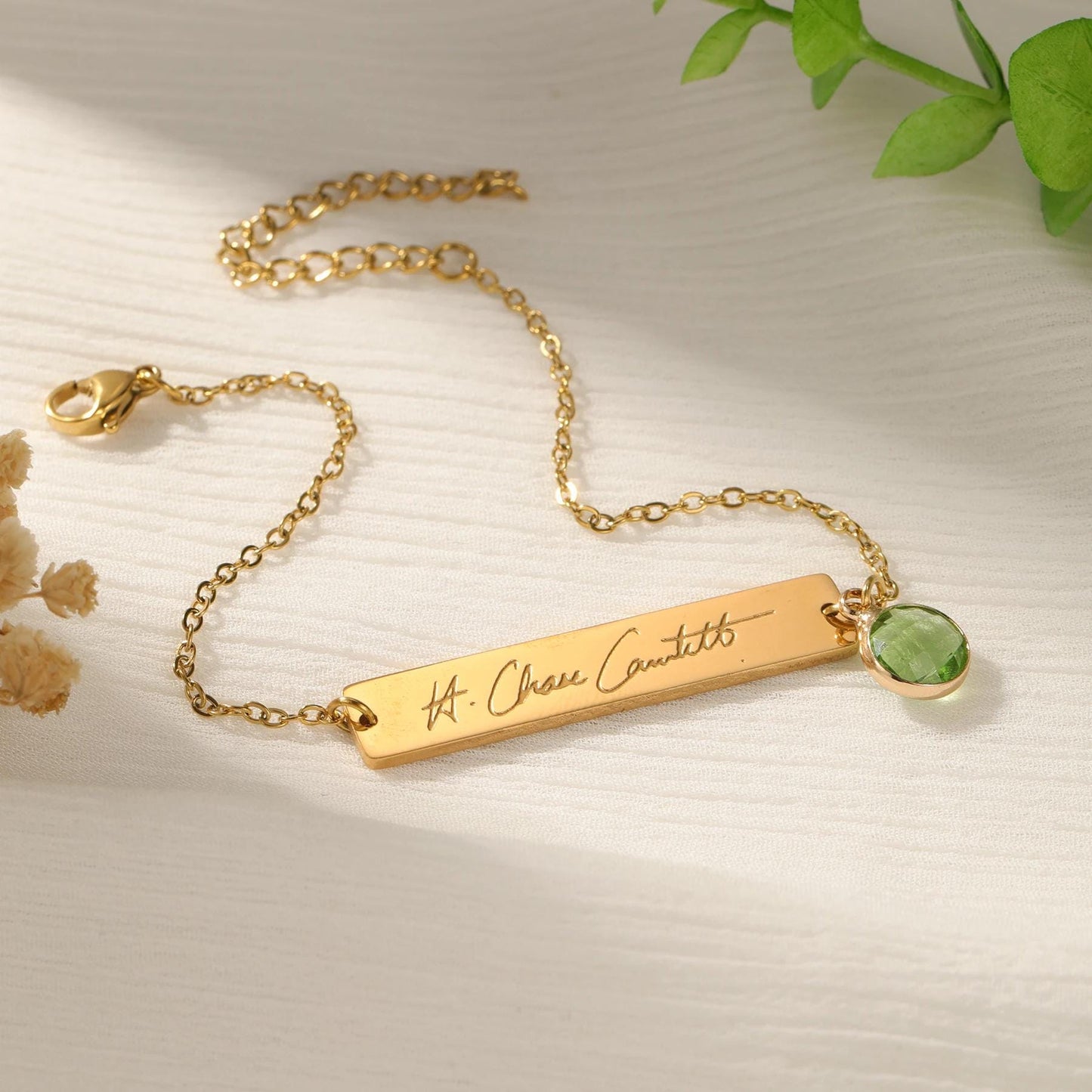 Birthstone Bar Bracelet: Custom Personalized Engraved Name Bracelet Stainless Steel