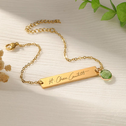 Birthstone Bar Bracelet: Custom Personalized Engraved Name Bracelet Stainless Steel