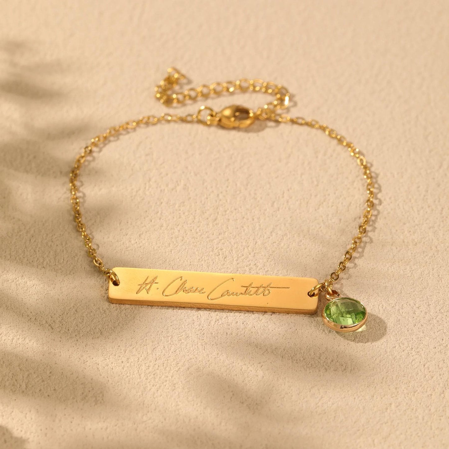 Birthstone Bar Bracelet: Custom Personalized Engraved Name Bracelet Stainless Steel
