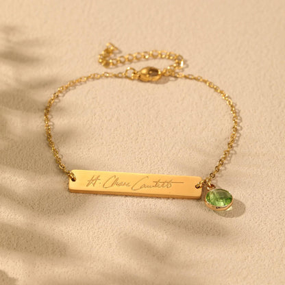 Birthstone Bar Bracelet: Custom Personalized Engraved Name Bracelet Stainless Steel