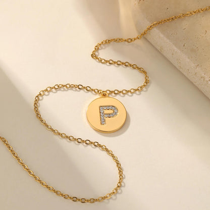 Personalized CZ Initial Disc Necklace, Waterproof Gold Stainless Steel Custom Letter Pendant