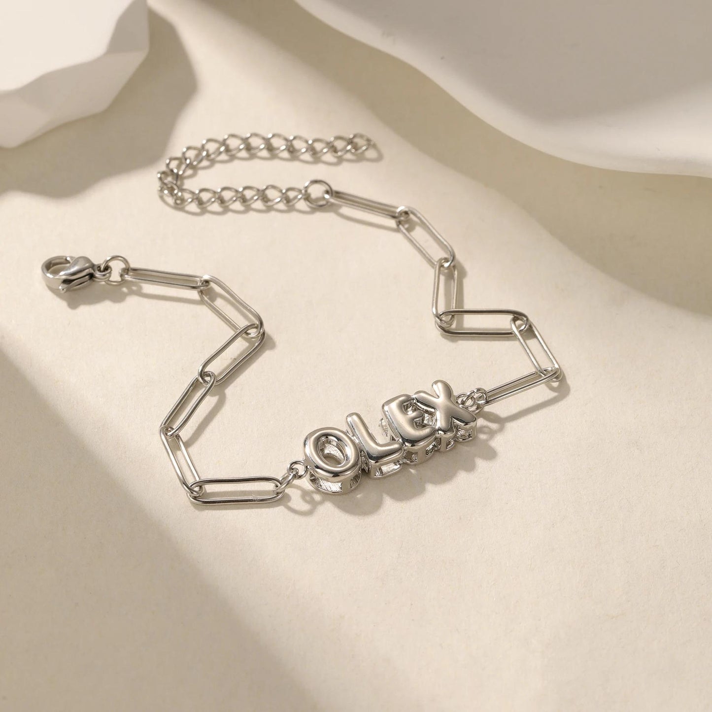Name Bracelet: Custom Personalized Paperclip Bubble Bracelet Gold Silver Stainless Steel