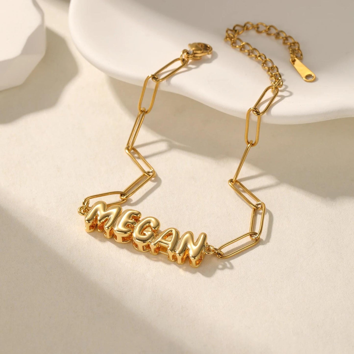 Name Bracelet: Custom Personalized Paperclip Bubble Bracelet Gold Silver Stainless Steel