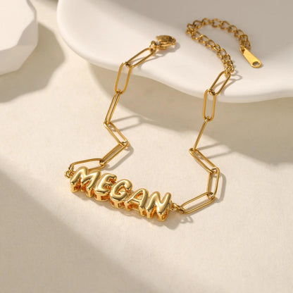 Name Bracelet: Custom Personalized Paperclip Bubble Bracelet Gold Silver Stainless Steel