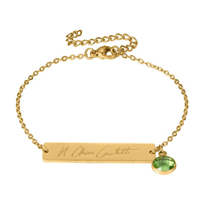 Birthstone Bar Bracelet: Custom Personalized Engraved Name Bracelet Stainless Steel