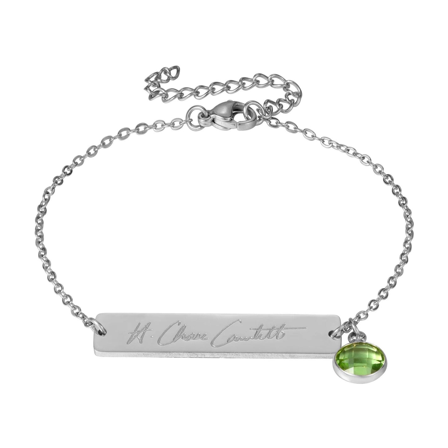 Birthstone Bar Bracelet: Custom Personalized Engraved Name Bracelet Stainless Steel