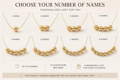 Engraved Name Bead Necklace: Personalized Family Jewelry Gift