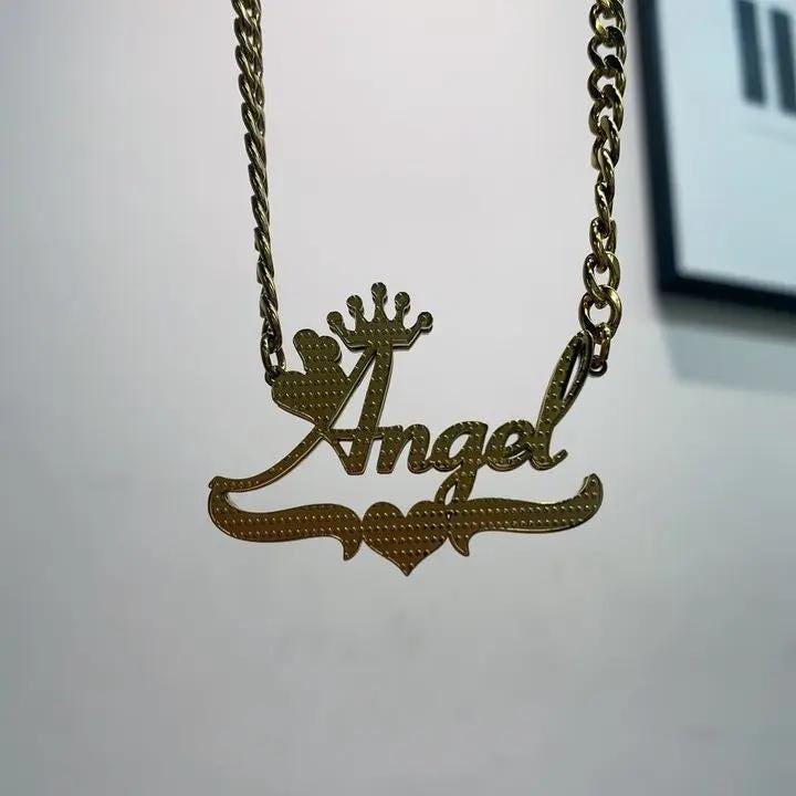 Custom Gold Name Necklace with Crown, Cuban Chain, Personalized Gift
