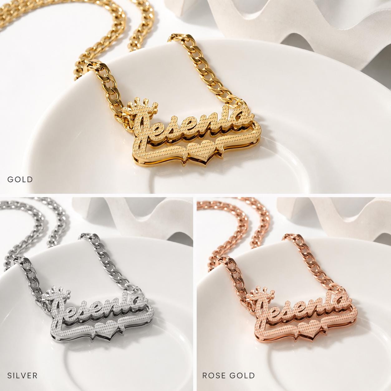 Custom Gold Name Necklace with Crown, Cuban Chain, Personalized Gift