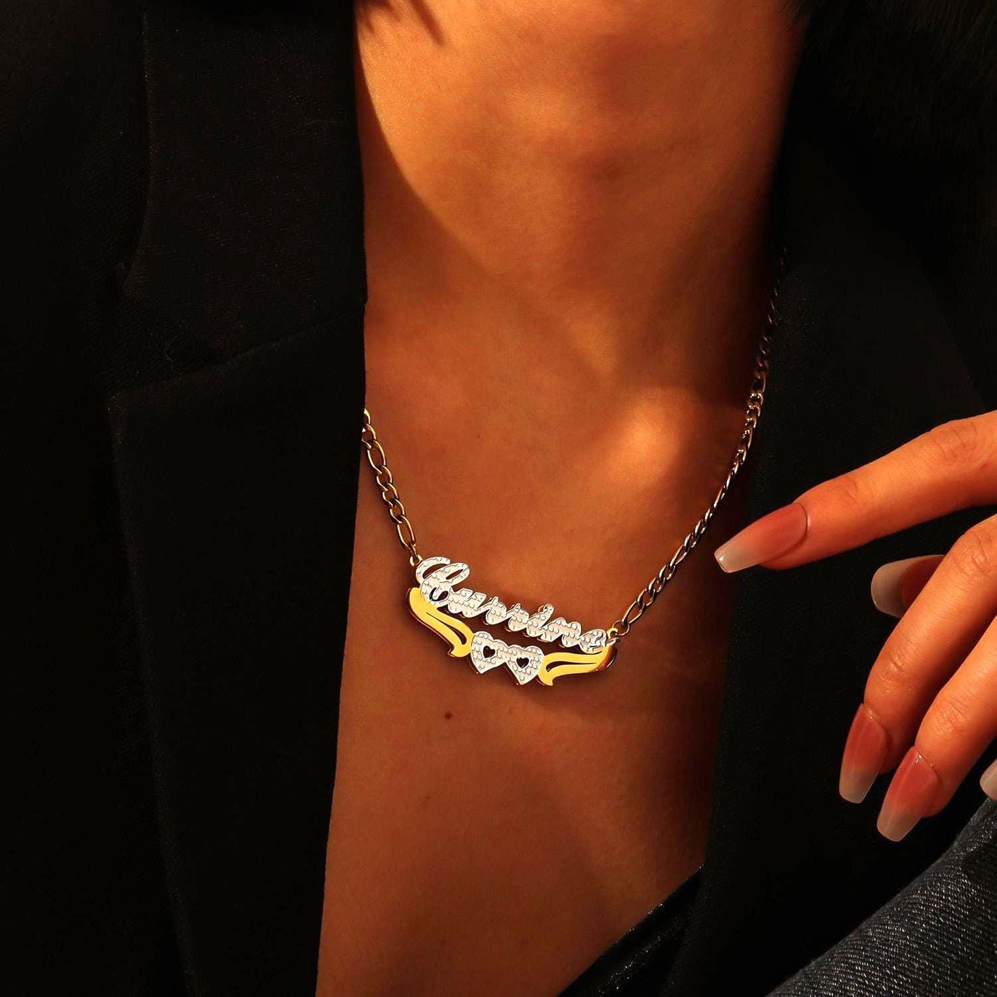 Double Plated Name Necklace: Personalized Two-Tone Jewelry, Waterproof and Non Tarnish