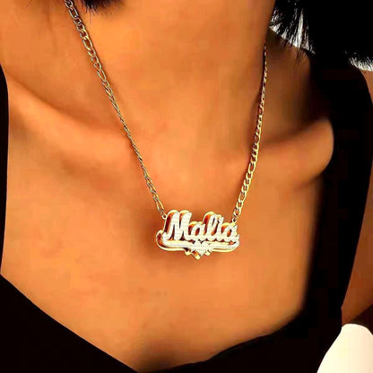 Custom Double Plated Name Necklace: Stainless Steel Figaro Chain