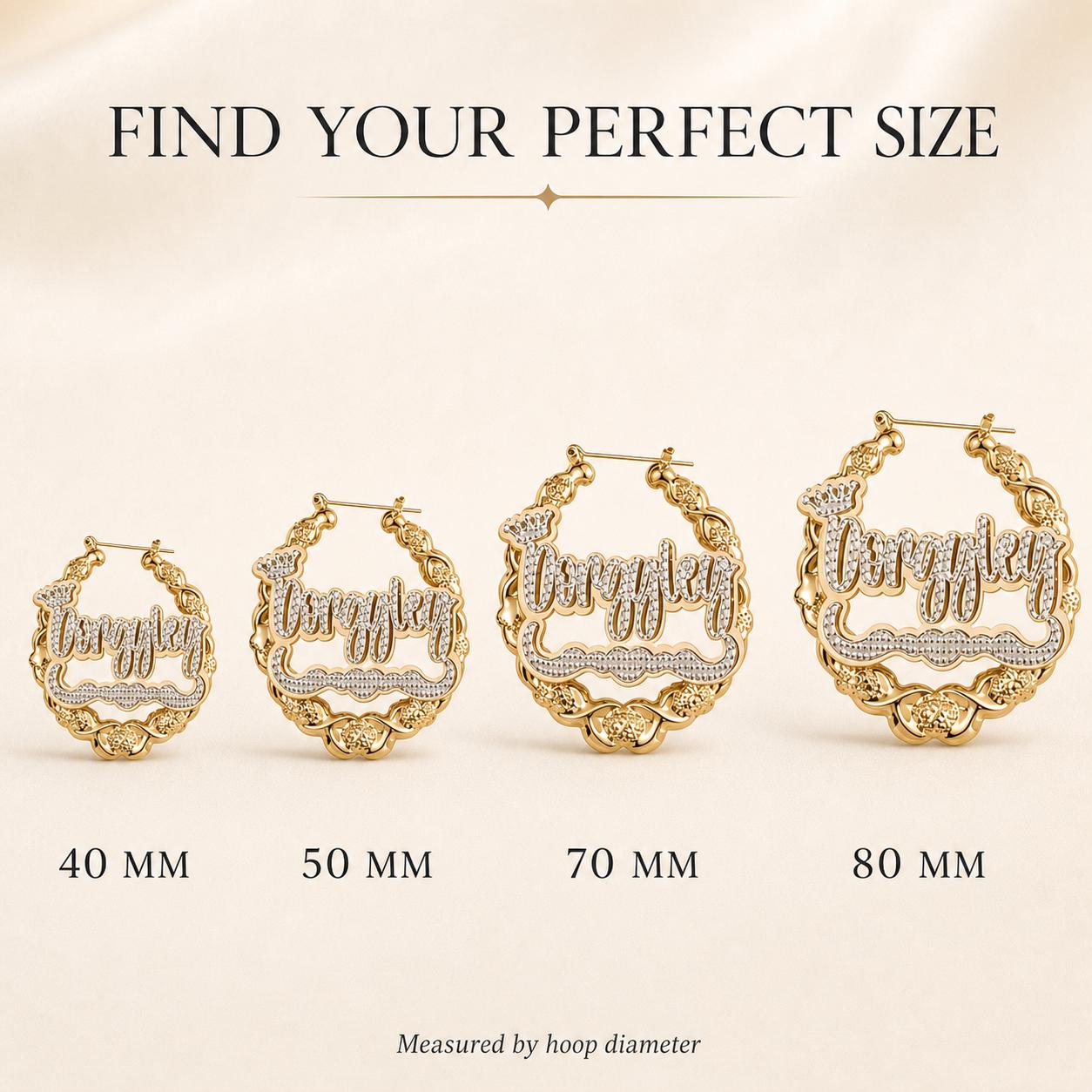 Custom XOXO Name Bamboo Hoop Earrings: Personalized Two-Tone Statement, Gold Silver or Rose Gold