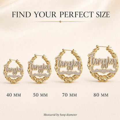 Custom XOXO Name Bamboo Hoop Earrings: Personalized Two-Tone Statement, Gold Silver or Rose Gold