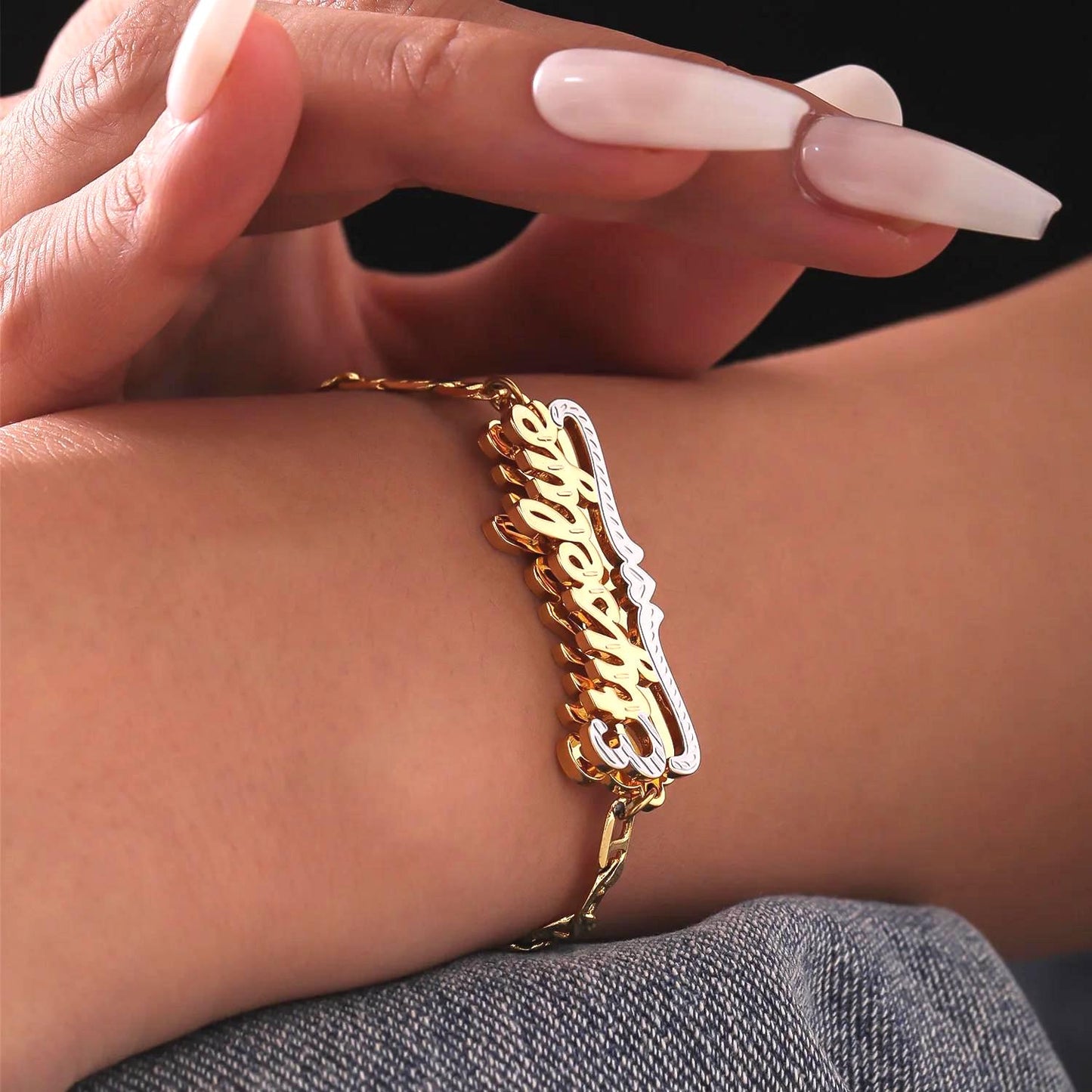 Personalized Name Necklace and Bracelet Set: Double-Plated Matching Jewelry